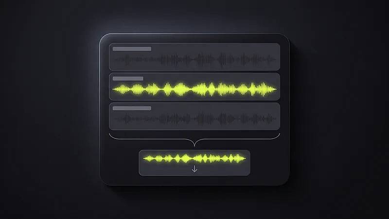Three audio tracks — intro, voiceover and outro — merging into one finished jingle ready to download