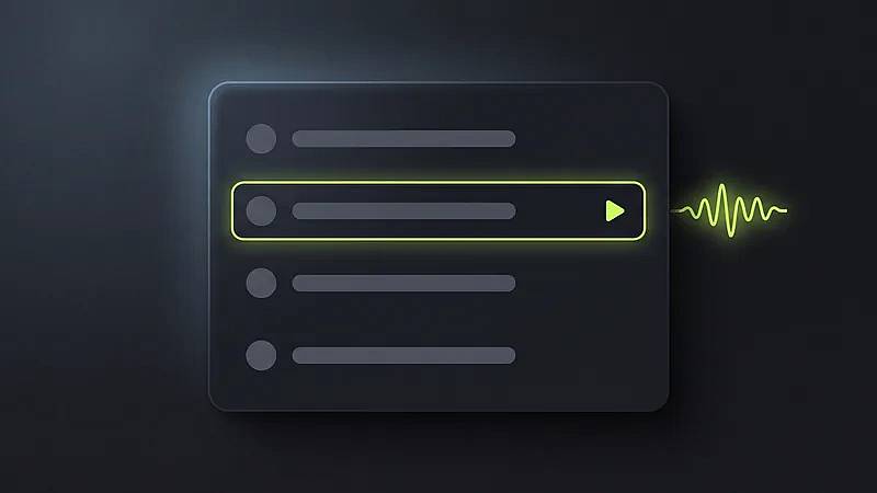 A list of on-air voices with one row selected and a voiceover waveform being generated beside it